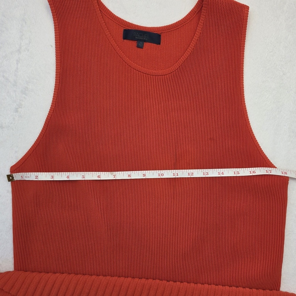 Rachel Roy 1X Orange Ribbed Knit Sleeveless Midi Dress Pleated Hem Plus Size - Picture 5 of 9